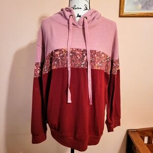 Self Esteem Floral Color Block Boho Pink Hoodie, Super Soft & Cozy, EUC, 1X